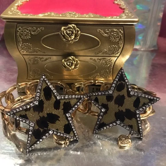 Rock star crystal rhinestone bracelet Betsey Johnson leopard vintage stretch nwt - Picture 1 of 5